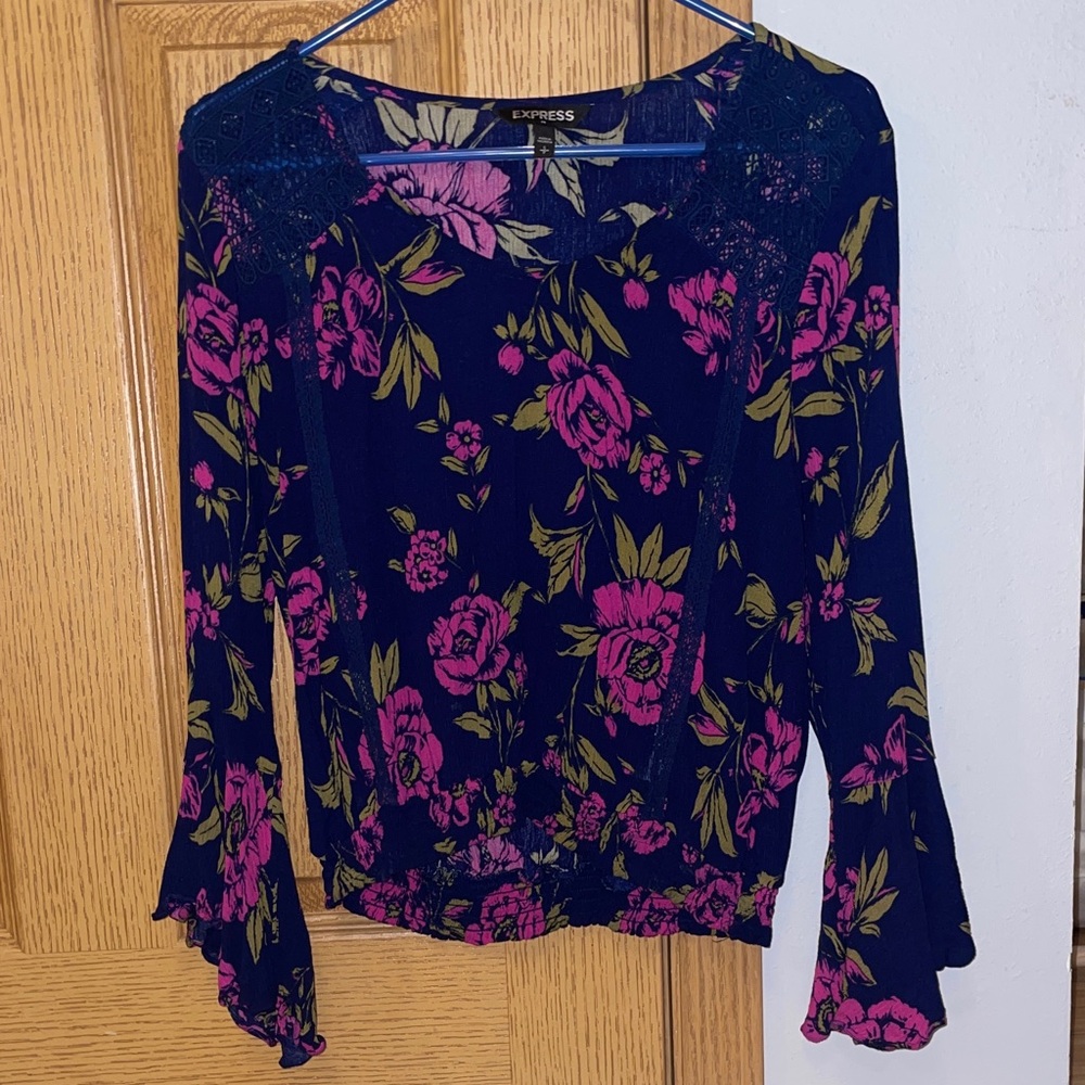 Express Floral Top Navy and Pink, Like New